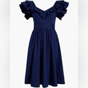 Hill House Navy Blue Ava Nap Midi Dress size small ruffles vneck open back